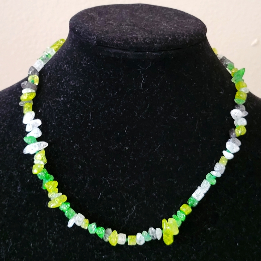 Stunning Mardi Gras Crackle Quartz Necklace